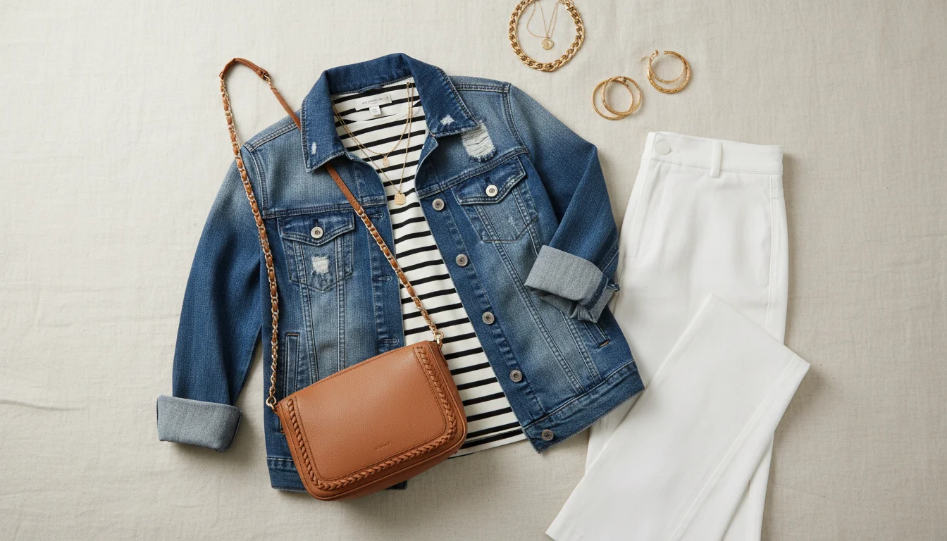 Mix and match wardrobe pieces arranged as outfit options