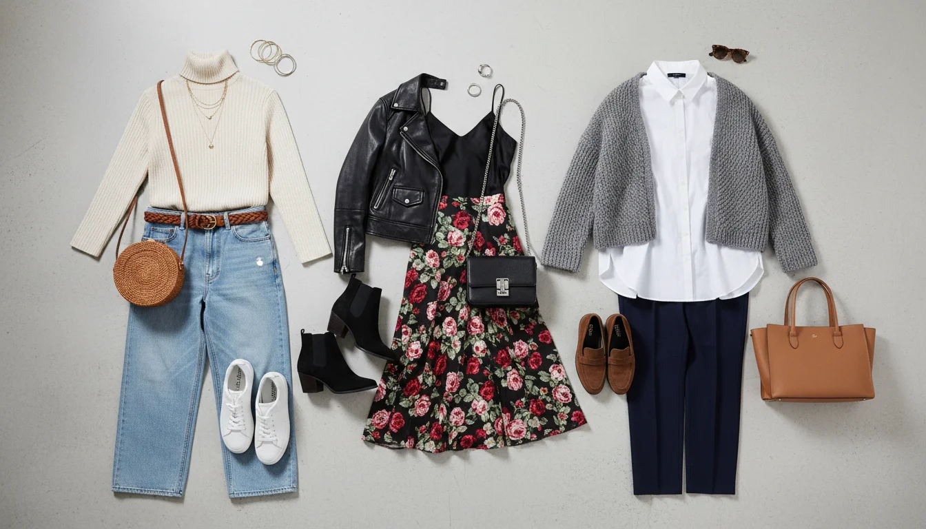 Three AI-generated outfit combinations laid out side by side